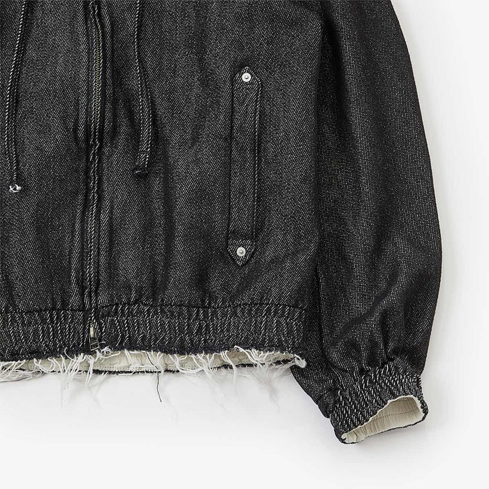 Loose twist yarn denim zip-up hoodie