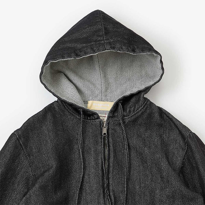 Loose twist yarn denim zip-up hoodie