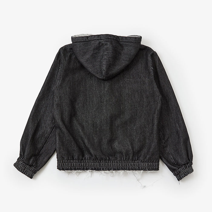 Loose twist yarn denim zip-up hoodie