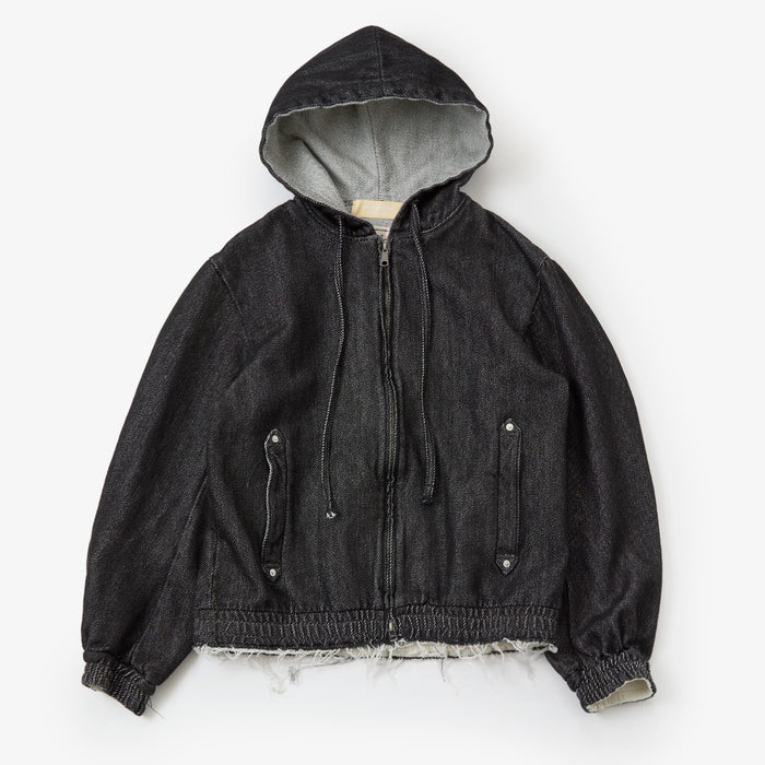 Loose twist yarn denim zip-up hoodie