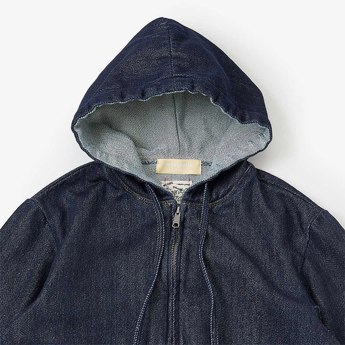 Loose twist yarn denim zip-up hoodie