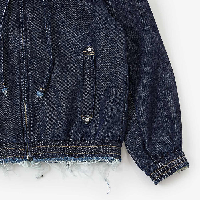 Loose twist yarn denim zip-up hoodie