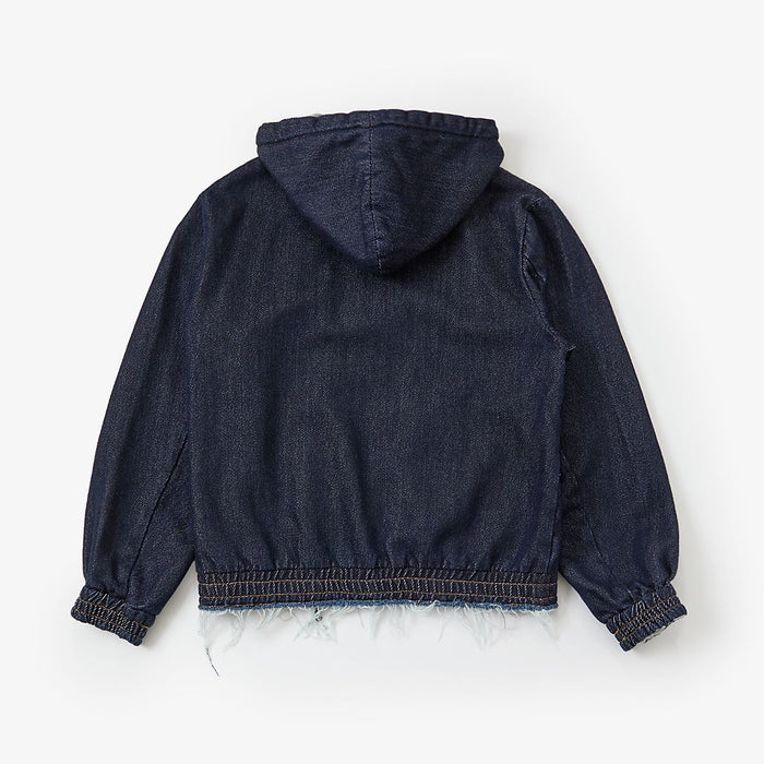 Loose twist yarn denim zip-up hoodie