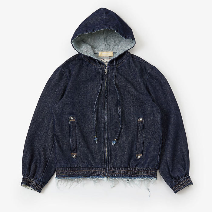 Loose twist yarn denim zip-up hoodie