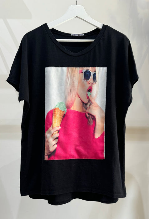 V0150 Vintage Dolman sleeve Print Tee